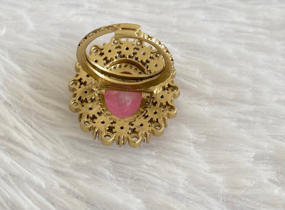 Two tone cz white-baby pink stone finger ring dj-53685