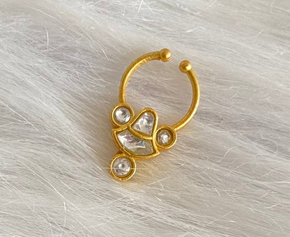 Gold tone kundan jadau white stone nose pin/bulakku dj-53768