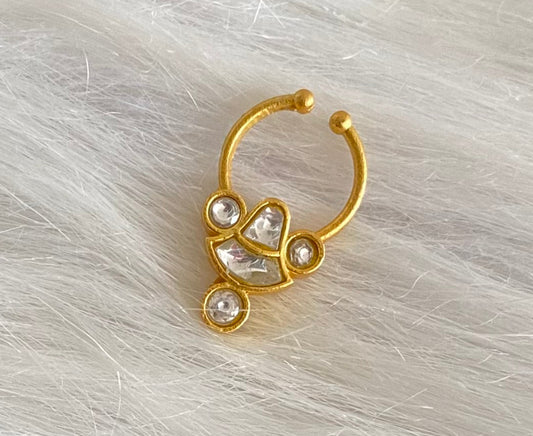 Gold tone kundan jadau white stone nose pin/bulakku dj-53768