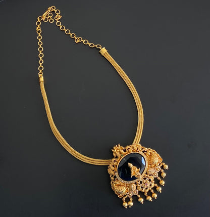 Matte finish big blue oval stone krishna choker/necklace dj-54018