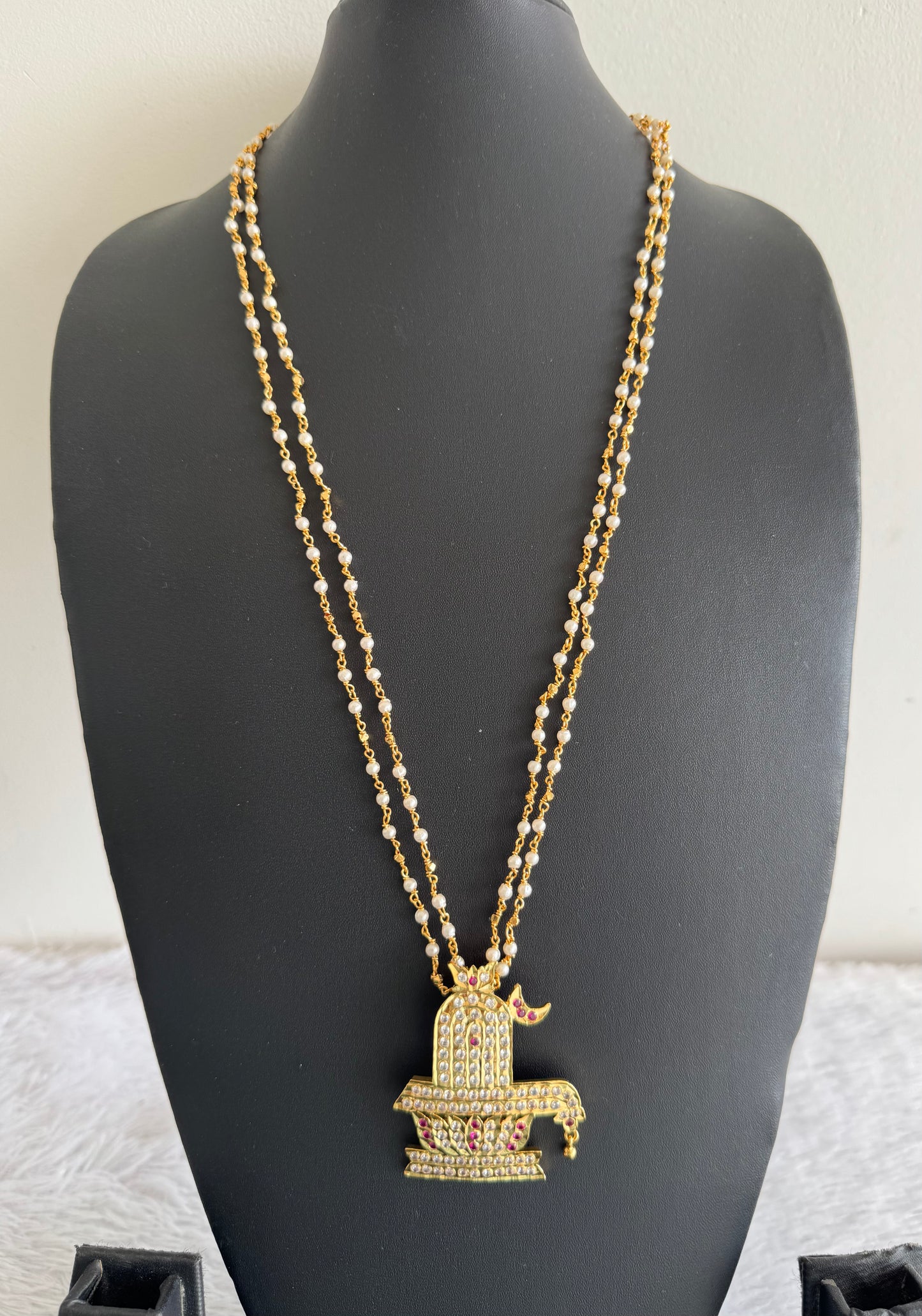 Gold tone 24 inches chain with AD shiva lingam pendant dj-52226