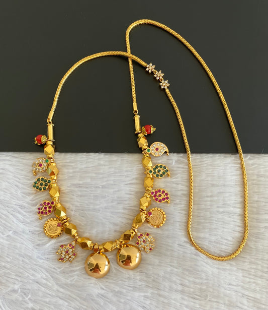 Gold tone 24 inches cz flower mugappu chain with bottu mangalyam dj-52995