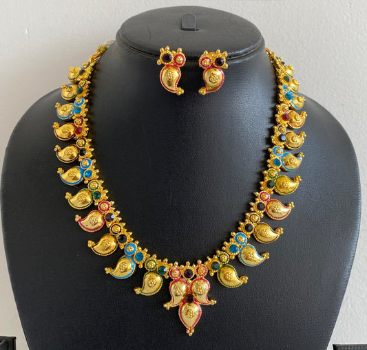 Antique gold tone multi color mango necklace set dj-52925
