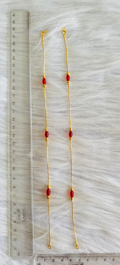 Gold tone 10.5 inches red beaded anklets dj-51310
