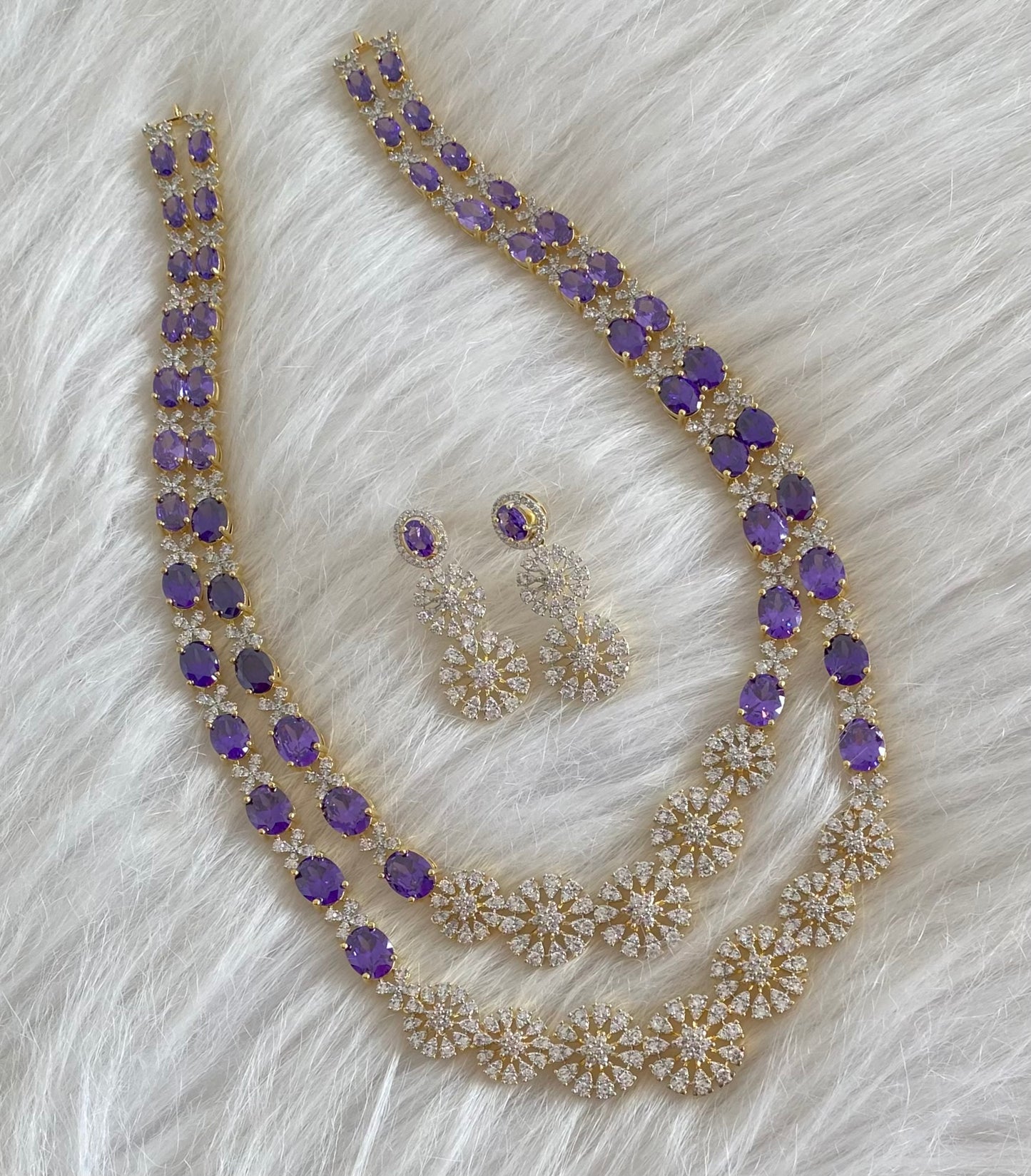 Two tone cz purple stone double layer short haar set dj-54412