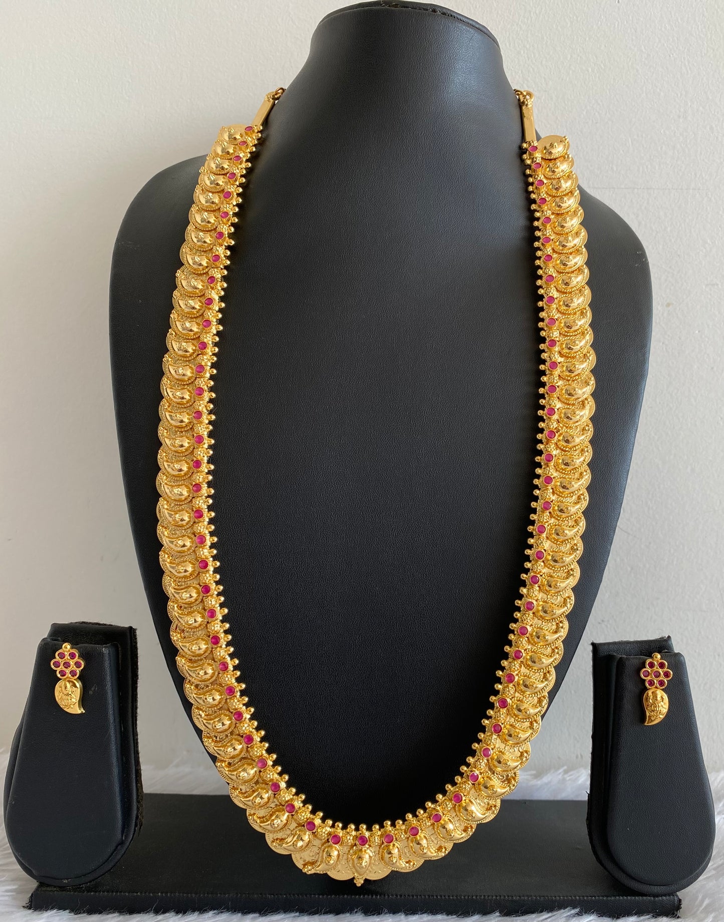 Gold tone reversible ruby mango lakshmi coin haar set dj-53109