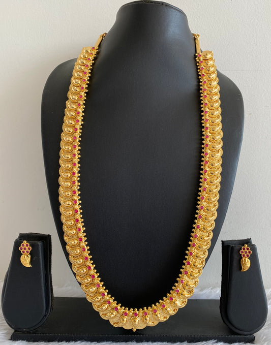 Gold tone reversible ruby mango lakshmi coin haar set dj-53109
