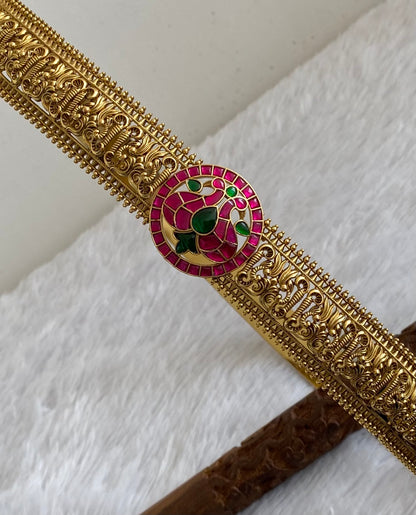 Matte finish pink-green kundan jadau  peacock waist belt dj-53472