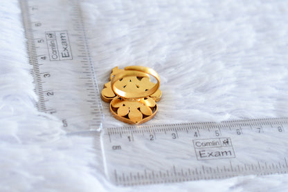 Gold tone pink-green-pearl kundan jadau peacock finger ring dj-52368