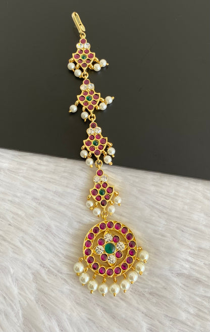 Gold tone precious kemp-green-white pearl tikka dj-53366