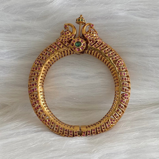 Antique gold tone kemp-green openable peacock kada/bangle dj-54230