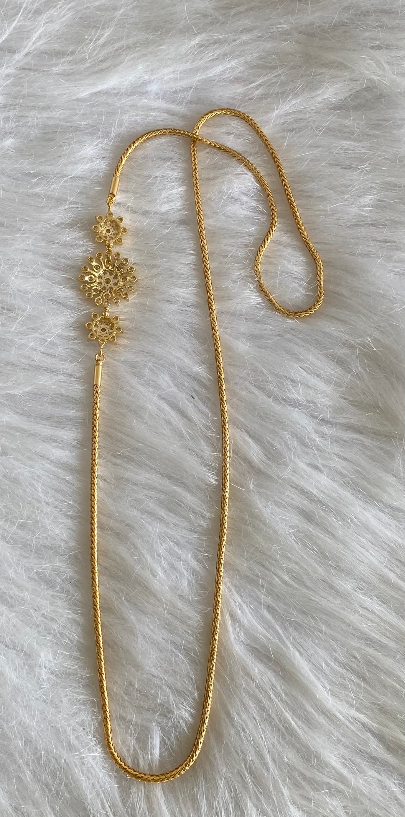 Gold tone white stone flower 30 inches mugappu chain dj-54419