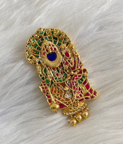 Gold tone Navarathna Narasimmha jadau pendant dj-53843
