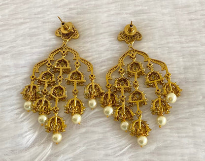 Dark antique finish white stone pearl jhumkka/earrings dj-53576