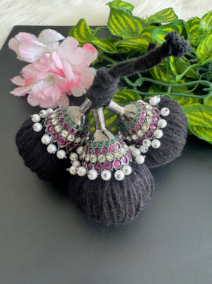 Black finish AD precious kemp-green pearl kuppulu/kunjalam dj-51181