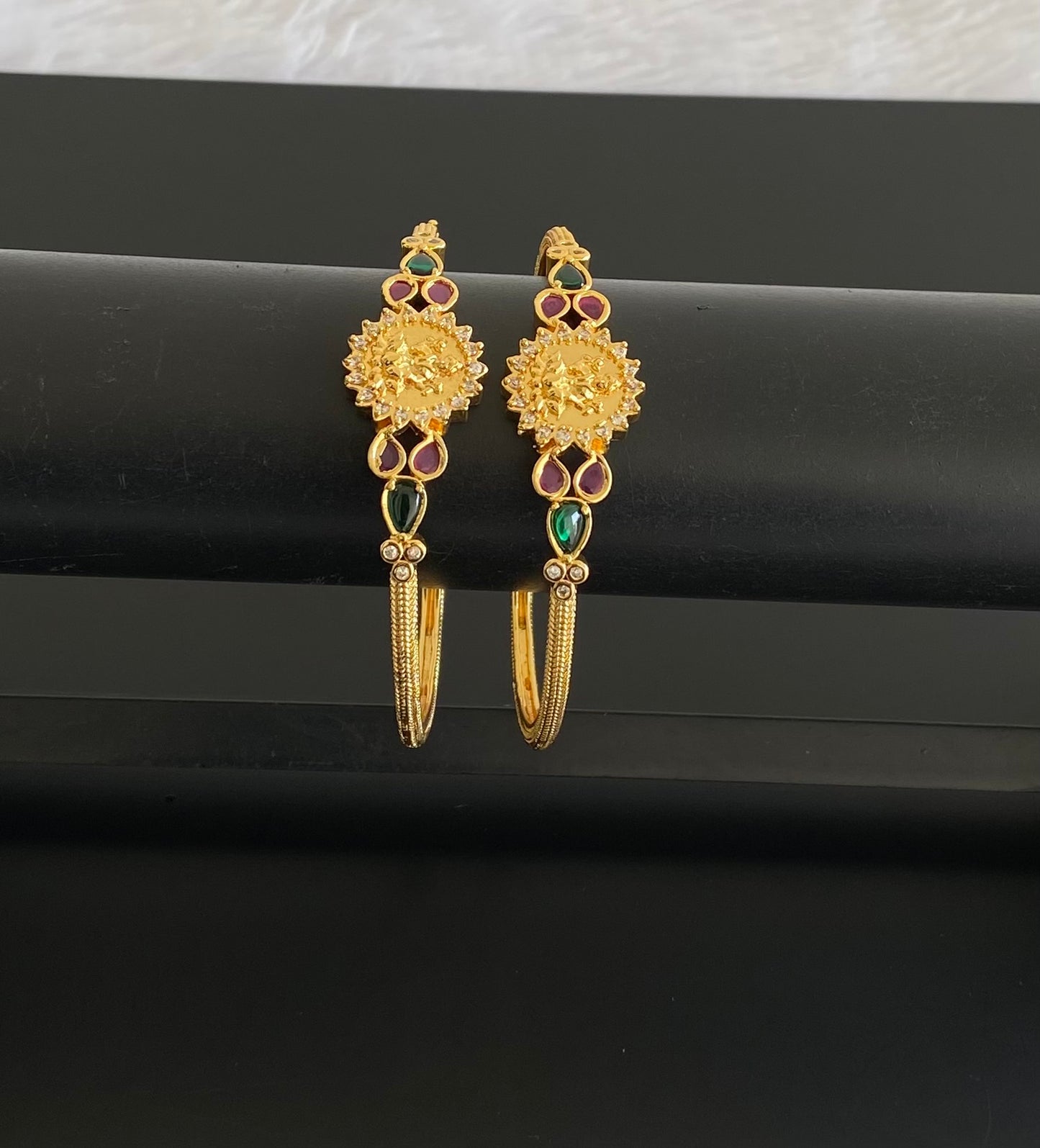 Gold tone kemp-green-white Lakshmi set of 2 kada (2.8) dj-38353