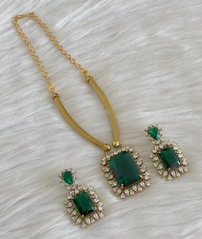 Antique gold tone big green stone kante necklace set dj-54770