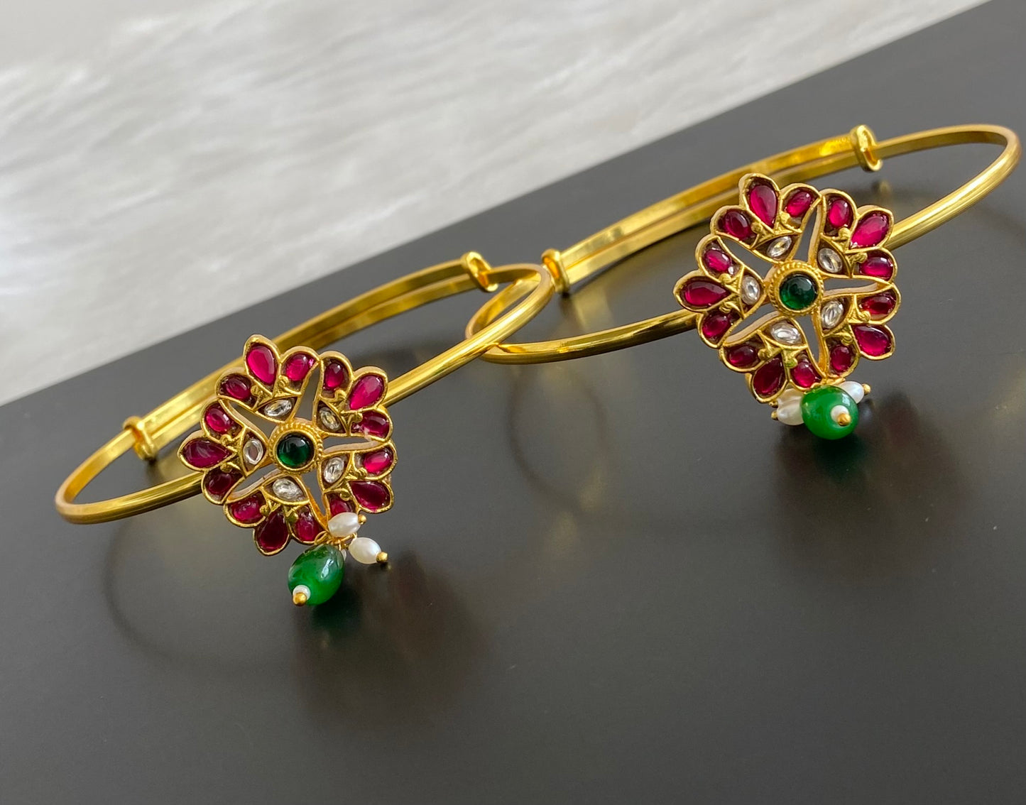 Gold tone kundan jadau kemp-green-white  baju band dj-53840