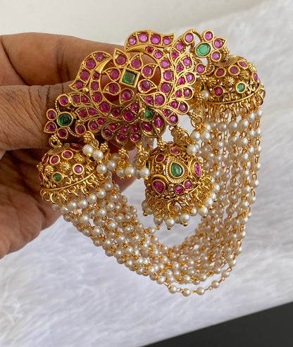 Antique gold tone kemp-green pearl hair jewel dj-53640