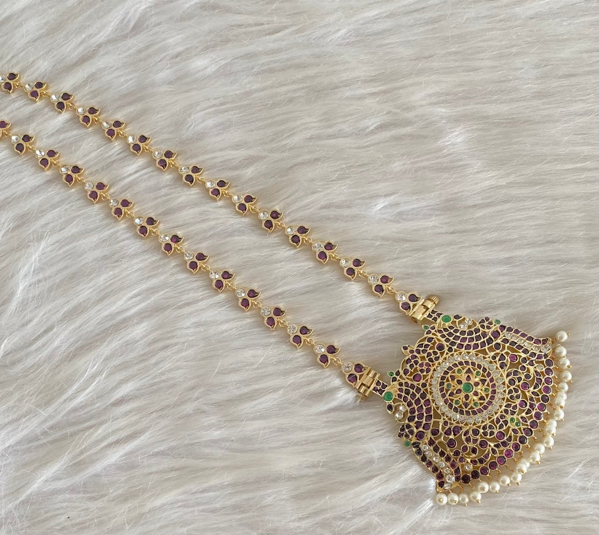 Gold tone precious kemp-green-white peacock pearl haar dj-54723