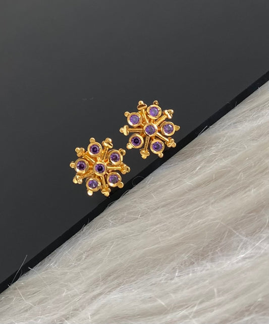 Gold tone purple stone flower stud/earrings dj-54900