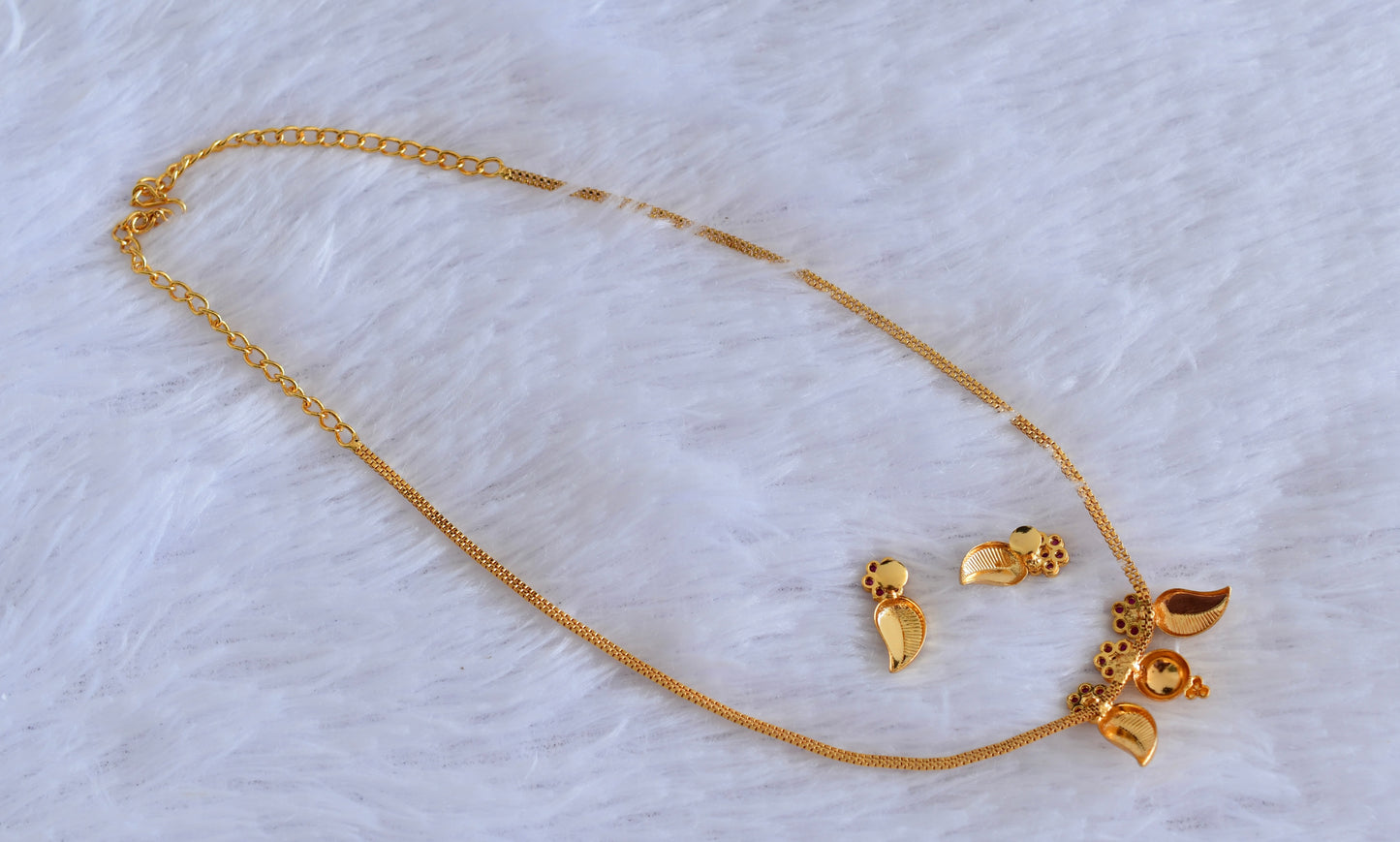 Gold tone pink flower stone mango necklace set dj-53046