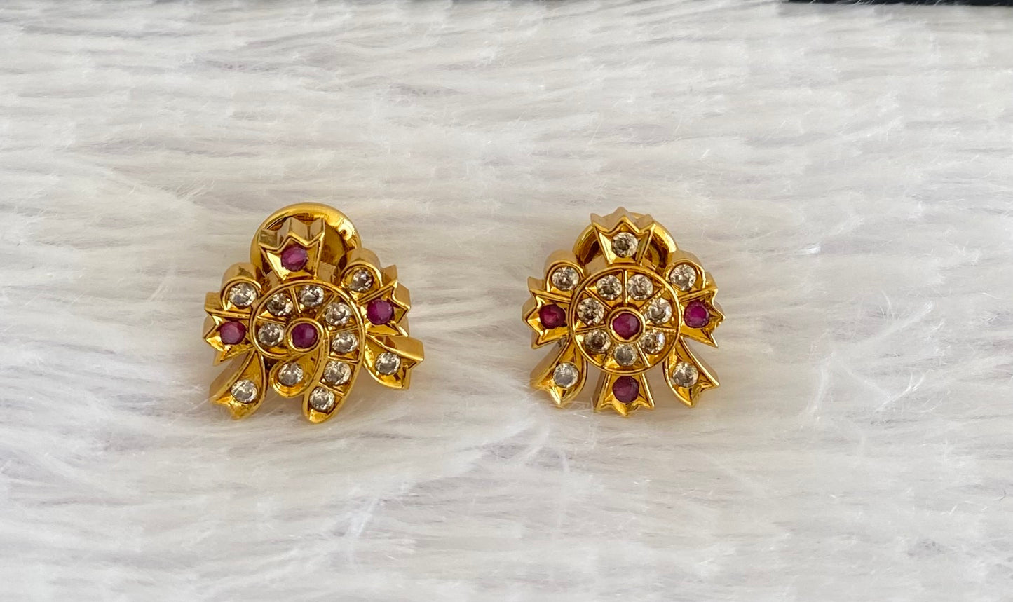 Matte finish pink-white shankhu-chakra mismatch stud/earrings dj-53000