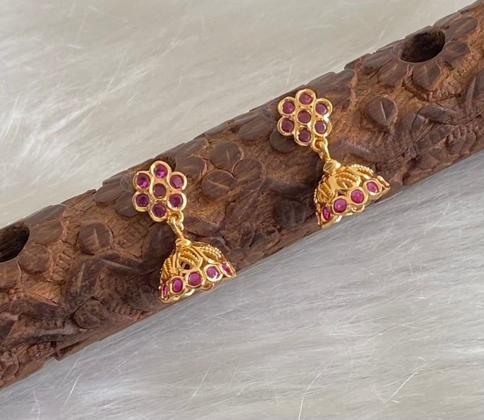 Gold tone ad rani pink stone jhumkka dj-54897