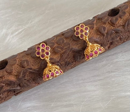 Gold tone ad rani pink stone jhumkka dj-54897