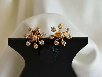 Gold tone AD white stone stud/earrings dj-52783