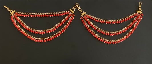 Antique gold tone coral beaded multi layer ear side chian dj-54051