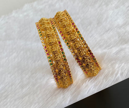 Antique gold tone ruby-green-white lakshmi coin bangles(2.4) dj-53409