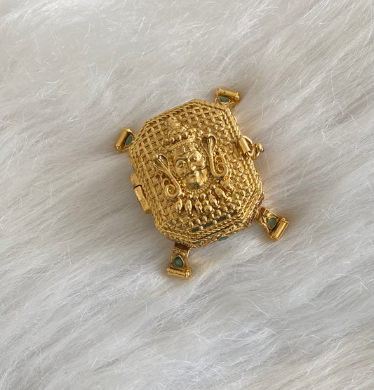 Antique gold tone kemp-green Shiva/Bhairava kumkum box dj-54457