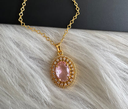 Gold tone 18 inches chain with baby pink oval stone pendant dj-51273