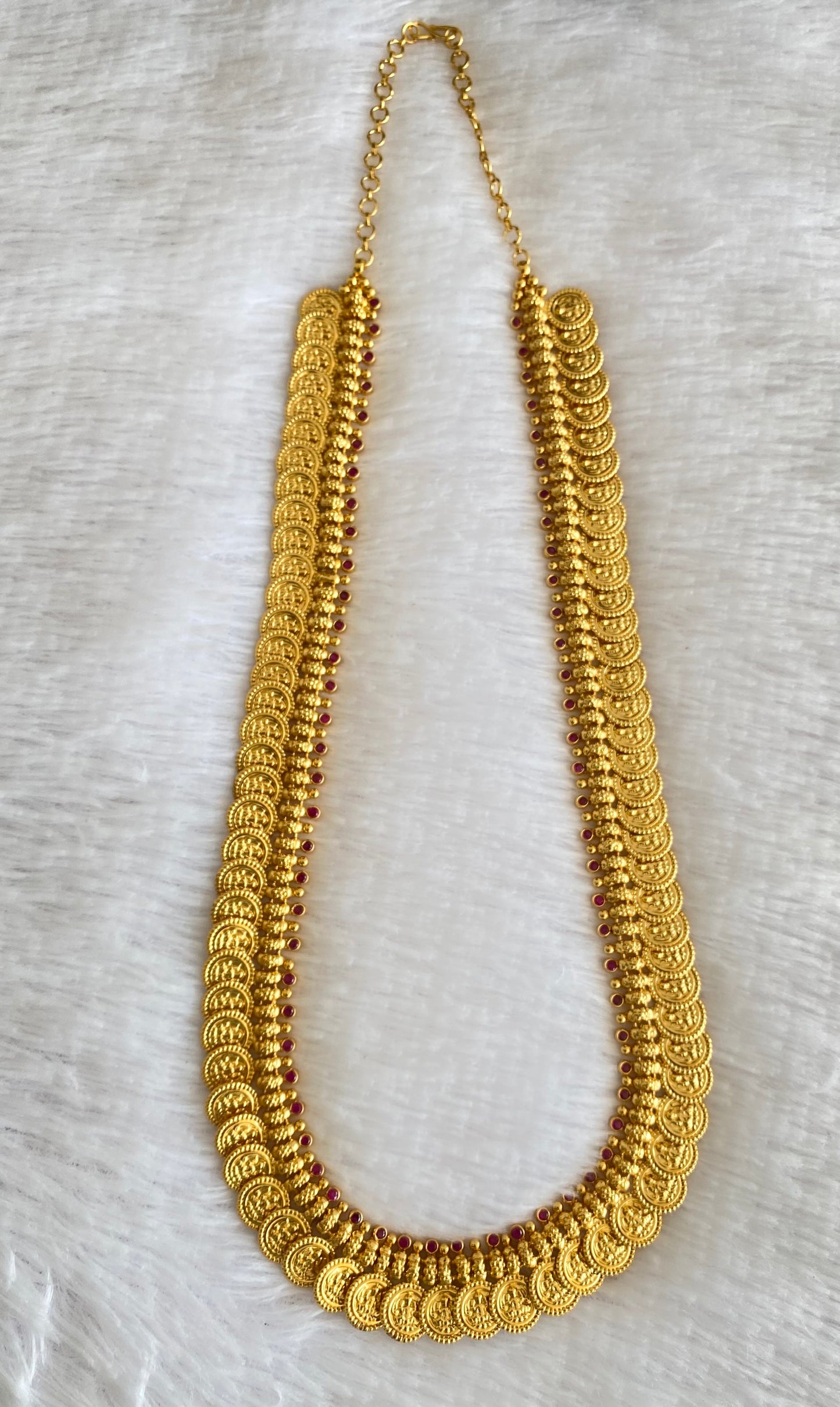 Gold tone pink stone lakshmi coin haar dj-53175