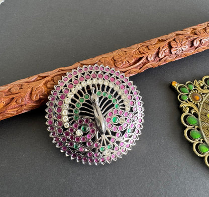 Black finish precious kemp-green peacock peacock round rakodi(hair jewel) dj-52011