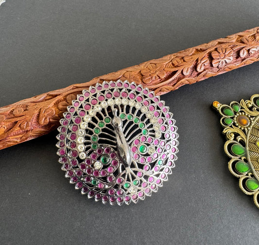 Black finish precious kemp-green peacock peacock round rakodi(hair jewel) dj-52011