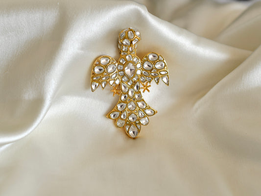 Matte finish white kundan jadau bird brooch dj-52641