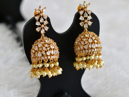Matte finish cz white pearl flower jhumkka dj-52156
