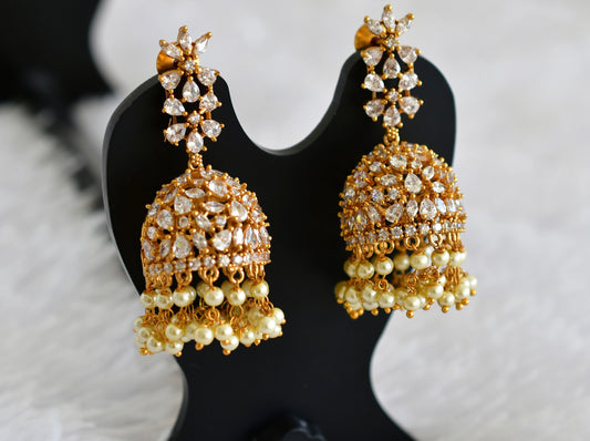 Matte finish cz white pearl flower jhumkka dj-52156