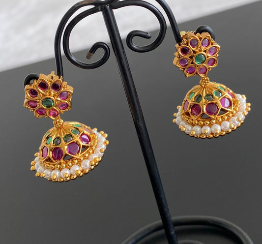 Antique gold tone kemp-green pearl  jhumkka dj-53568