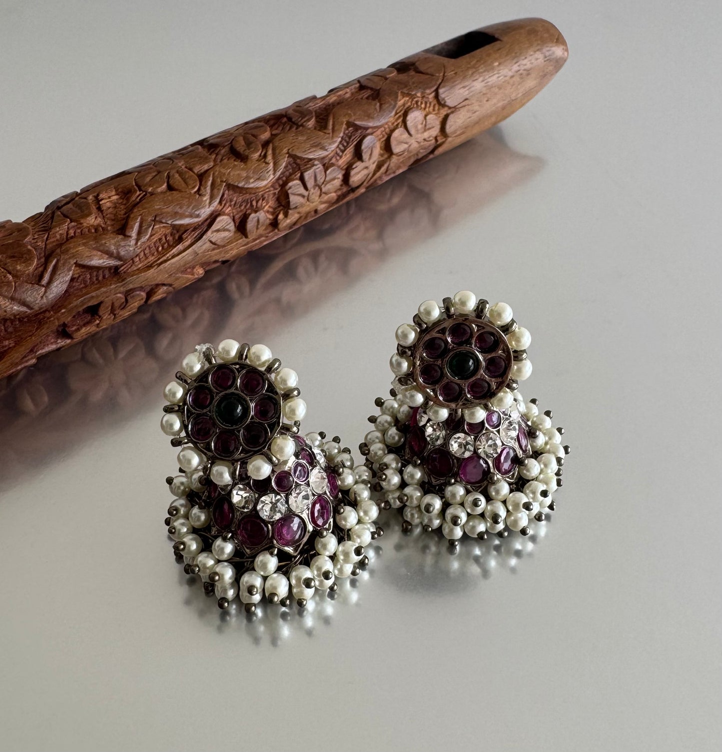 Black finish precious kemp AD green pearl jhumkka dj-51446