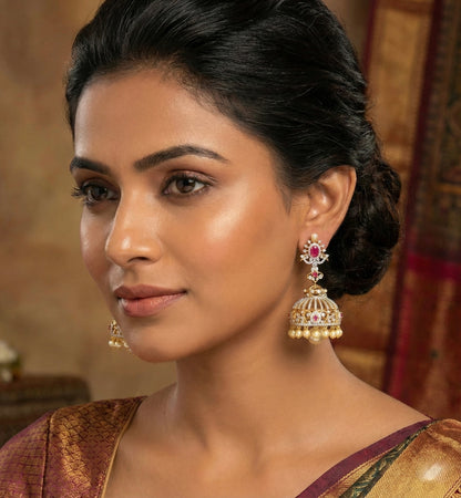 Two tone Cz-ruby pearl Big Jhumkka-dj17153