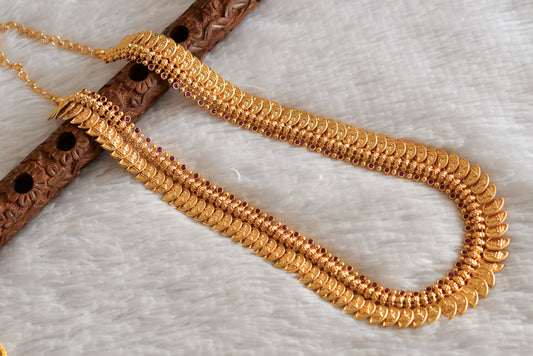 Gold look alike AD pink stone lakshmi mango coin haar set dj-51992