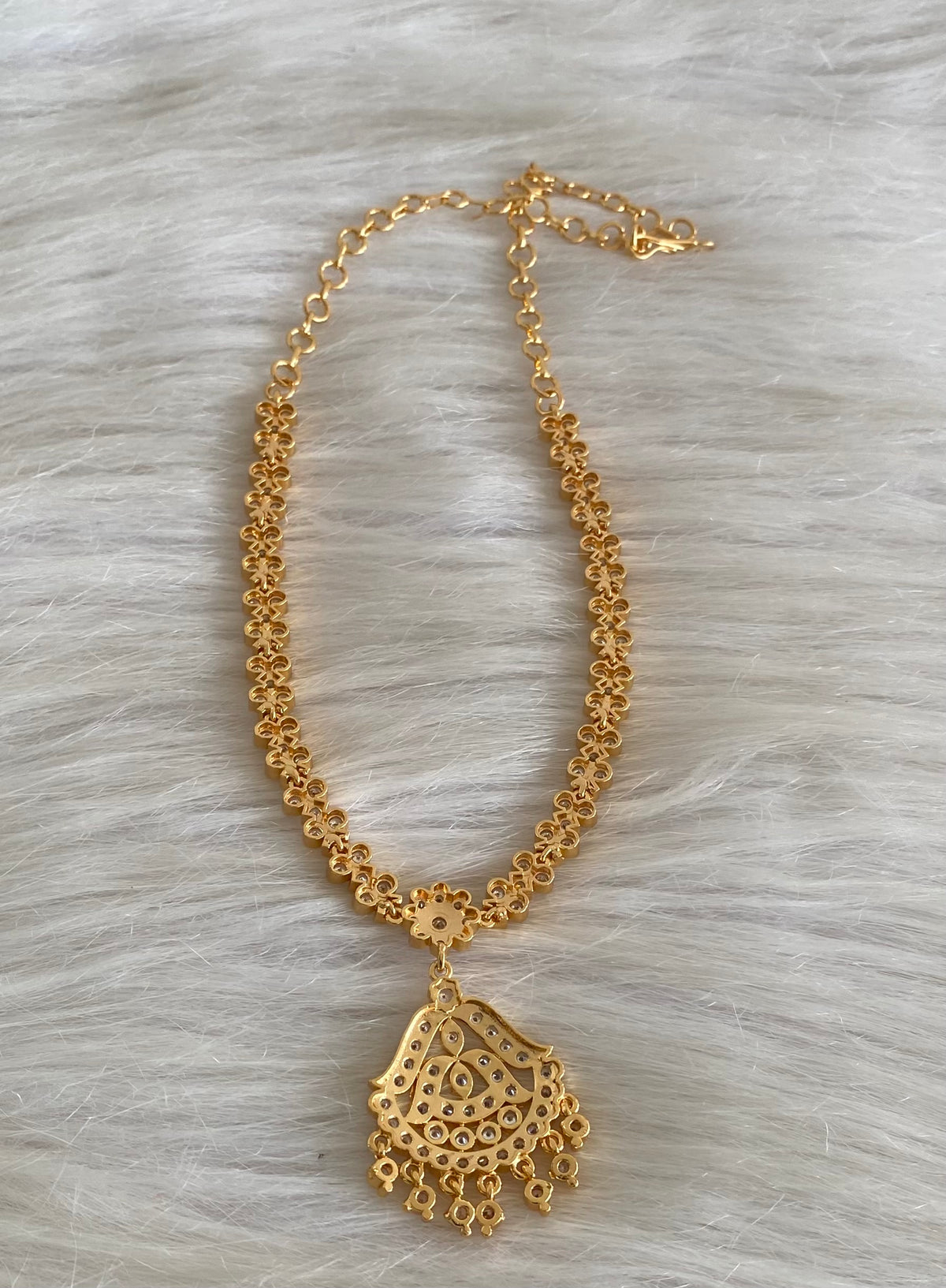 Gold tone south indian AD white stone necklace dj-54920
