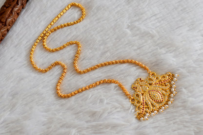 Gold Tone AD White-pink Peacock Lotus Pendant Chain dj-51910