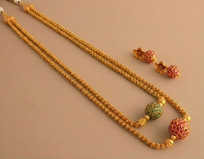 Matte Finish double layer ruby-green Ball Necklace Set-dj17117