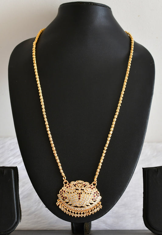 Gold tone AD white-pink swan pendant with chain dj-53321