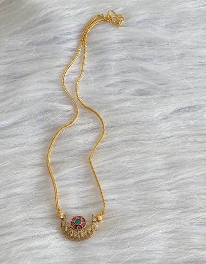 Gold tone 18 inches chain with white-pink-green moon pendant dj-54203