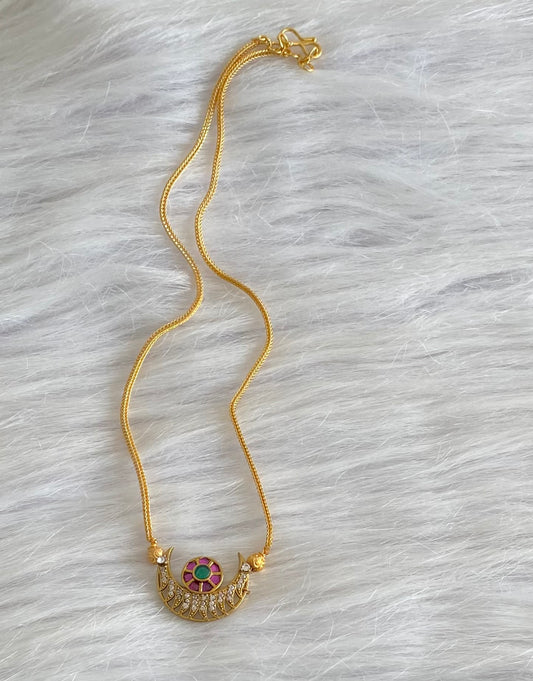 Gold tone 18 inches chain with white-pink-green moon pendant dj-54203